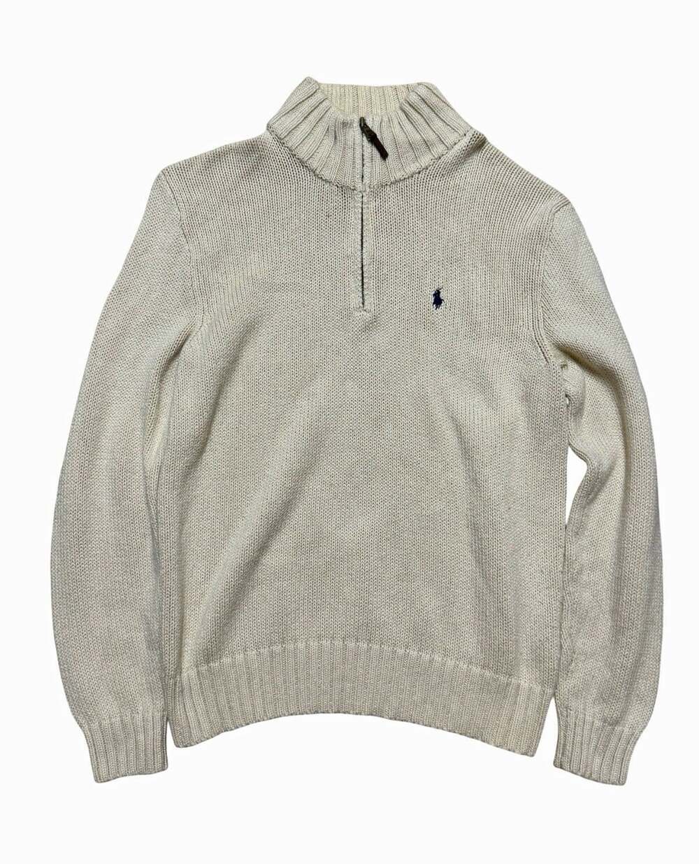 Polo Ralph Lauren Cotton Knit 1/4 Zip Mock Neck Sweater Men’s M Beige